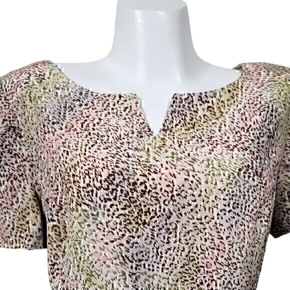 Maggy London 100% Silk Neutral Rainbow Animal Print Dress 14 Short Sleeve - Picture 2 of 9